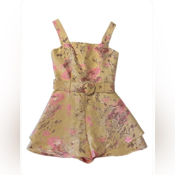 NWT Lavender Brown Pink and Gold Floral Romper- Small - Picture 1 of 5
